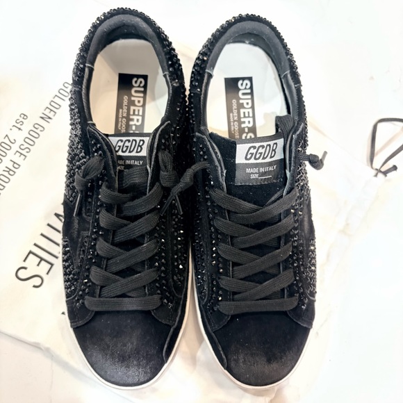 Golden Goose black suede SuperStar w/ Swarovski crystals & black suede star. - Picture 5 of 12